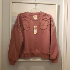C&C California Dusty Rose Crochet Sweatshirt